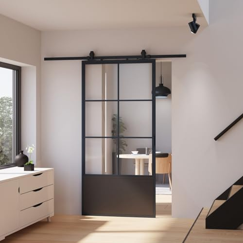 Schulte porte coulissante intérieure en verre, 88x203 cm, RAL 9005, verre de sécurité, porte verrière, Loftstyle, noir - double softclose