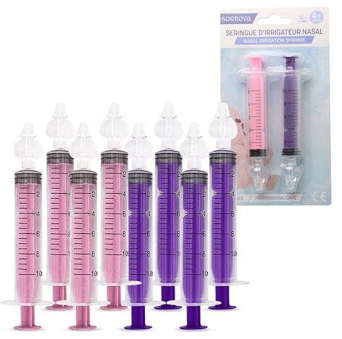 BORNOVA Nasenspritzen spülen nasendusche kinder nasenspülung für kochsalzlösung baby nase nasenspitze spritze für BPA-frei Packung mit 4 (10 ml 8 STÜCK (4 LILA + 4 ROSA))