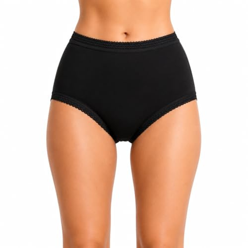 ShopMCR Lot de 3 Culottes Taille Haute pour Femme en Coton - Slips pour Maman - Confort Quotidien - Stretchy - Pour Filles, Noir , 50-52