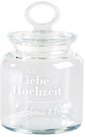 Keksglas zur Hochzeit (Pfeil,klein) | optional mit Wunschnamen personalisiert | Bonbonglas mit verschiedenen Motiven | Geschenkidee für das Brautpaar | Hochzeitsgeschenk
