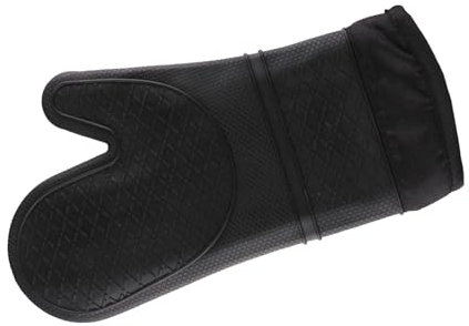 Kitchen Oven Gloves, Heat Resistant Gloves Thickened Silicone Cotton Lining Insulated Oven Mitts for Kitchen Cooking Baking Black