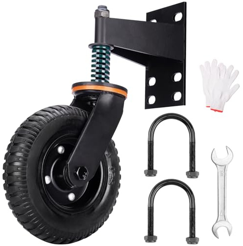 Tomorotec Heavy-Duty 8-Inch 360° Rotation Gate Wheel with Shock Absorption and Sealed Bearing, Reinforced Bracket, Easy Installation for Various Door Frames, Wear-Resistant Rubber Tires (No Brake)