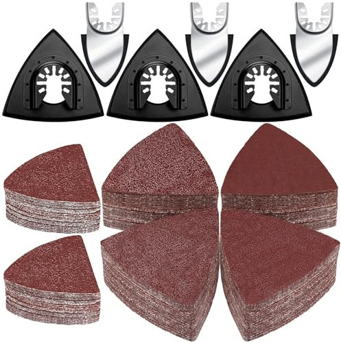 Schleifpapier Dreieckschleifer 156PCS, Multitool Schleifplatte für Delta-Schleifer mit 6 Pad Holder 150 Dreieckschleifer Schleifpapier Set inklusive 60/80/120/180/240er Körnung