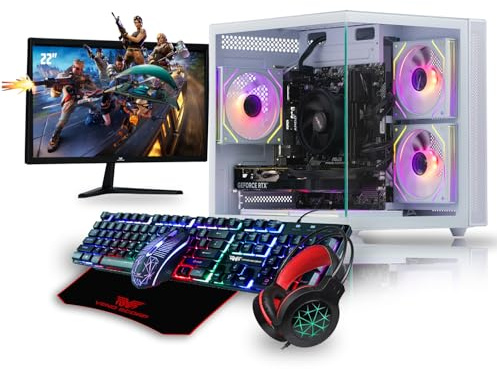 Veno Scorp Gaming PC Bundle Intel Core i7 6th Gen AMD RX580 8GB Graphics Card - 16GB 3200MHz Ram - 1TB NVMe SSD - 550W PSU - Windows 11 - WiFi - 22 Refurb Monitor - 4in1 Bundle - Mini Nem 3 White