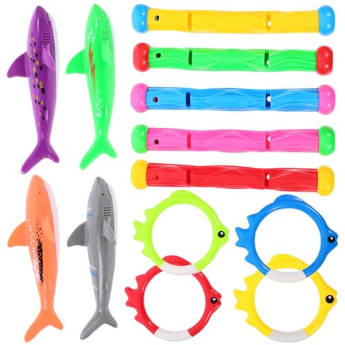 Toyvian Cartoon Diving Swimming Toys Pool Dive Sticks Shark and Diving Rings Fun Toys for Teens
