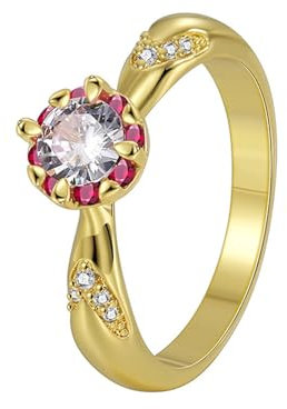 Homxi Bandring 585 Gold,Rund mit Moissanit und Rubin Gold Verlobung Ring Damen Gr 53 (16.9)