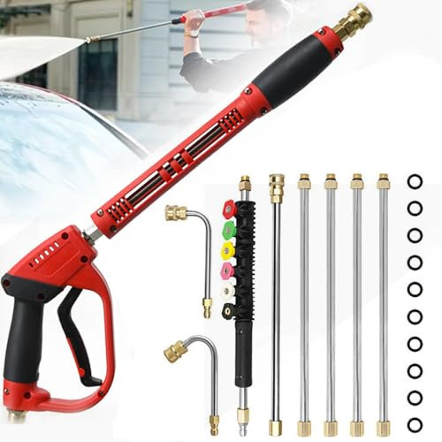 Pistola Idropulitrice,Lancia Idropulitrice,Lancia Per Idropulitrice,5000 PSI Idropulitrice Deluxe,con Prolunga Bacchetta,5 Punte Ugello con Connettore 6 prolunghe e 3 aste curve per Lavaggio Auto
