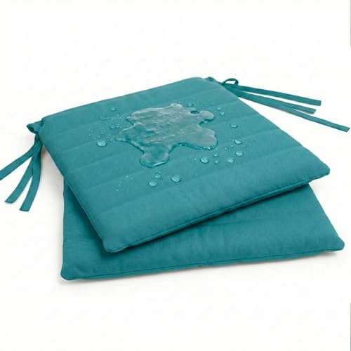 Pack 2 Cojín para silla 42x40x4 cm｜Repelente al agua y fácil de limpiar｜Con cintas de sujeción｜Funda con cremallera desmontable｜Uso interior y exterior｜Ideal para comedor, terraza, jardín u oficina
