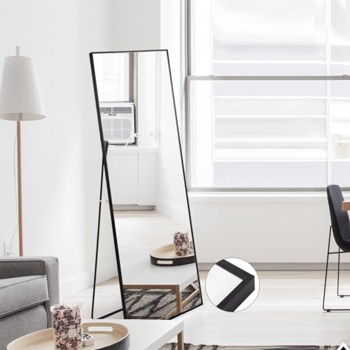 KRYZOR Specchio rettangolare per tutto il corpo, 150 x 40 cm, specchio da parete e specchio da pavimento 2 in 1, Full Body Mirror con cornice in alluminio nero, grande specchio da pavimento per