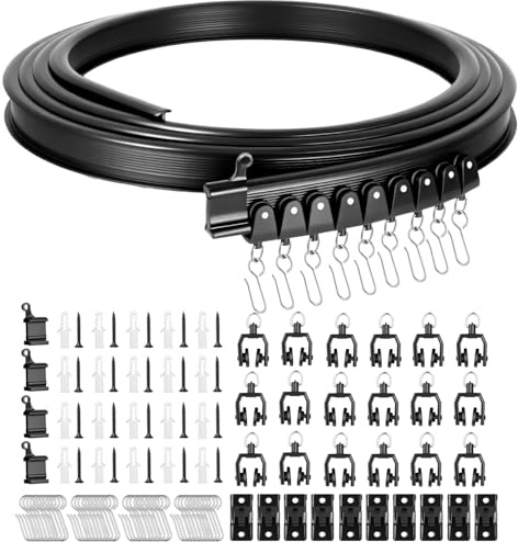 Zaxiva Riel Cortina Techo Flexible de 3 Metros, Rieles para Cortinas de Techo Curvos con Ruedas Silenciosas para Separador de Ambientes, Dormitorio, Sala de Estar, Montaje en Techo, Negro