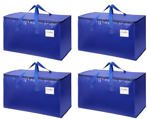 4-pack 90 L flyttväskor, stora förvaringsväskor med dragkedja och genomskinliga skyltfönster för klädförvaring, hållbara packväskor för flyttning av resor och camping
