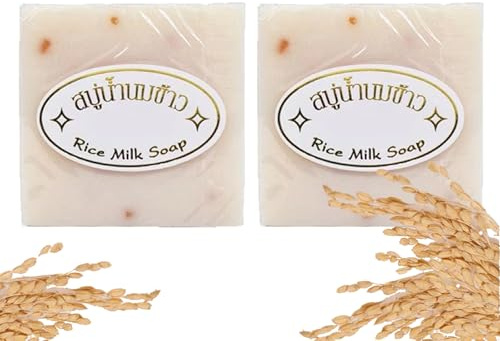 2 x Thai Rice Milk Hand Soap, Handmade Glow Boost, Radiance Bar, Multi-Wash for Face, Body and Makeup Removal, Gentle Whitening Collagen, Solid Shower Gel Soap