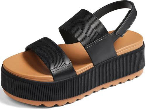 Lovee Cosee Black Platform Sandals for Women 2026 Flatform Water Sandals Chunky Wedge Lug Sole Lightweight Comfortable Summer Outfit Walking Beach Vacation Essentials Trendy Shoe Resort Wears Size 7.5