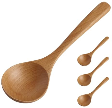 Cabilock 4 cucharas soperas de madera, utensilios de cocina antiadherentes para mezclar y servir. Cucharones de madera para ollas calientes y guisos.
