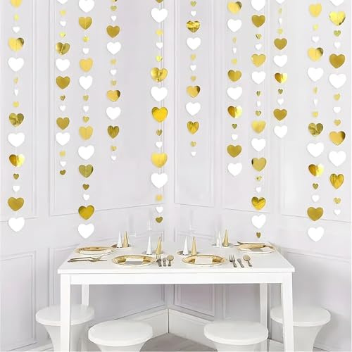 52 Ft Love Heart Garland Wedding Hanging Paper Streamer Decorations Banner for Engagement Party Decorations, Anniversary Birthday Proposal Engaged Wedding Party Decorations Valentine's Day