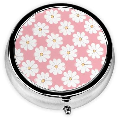 White Chrysanthemum Texture Chartthree-Compartment Small Medicine Box, Portable, Can Store Vitamins, Fish Oil and Health Products.