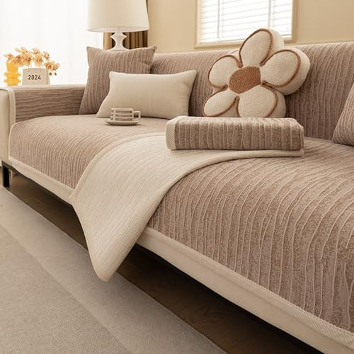 Generisch Sofa üBerzug rutschfeste CouchüBerwüRfe, Waschbar Sofabezug FüR Katze Hund, Passend FüR U/L-FöRmige Sektionssofa 1-4 Sitzer(Coffee,110x240cm)