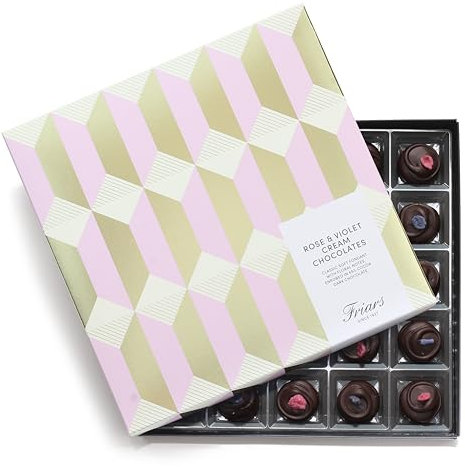 Friars Chocolate Rose & Violet Creams - 25 Per Box (465 g) | Smooth & Soft Fondant & Quality 65% Dark Cocoa | Premium Chocolates For Special Occasions & Gifts | Handmade in England