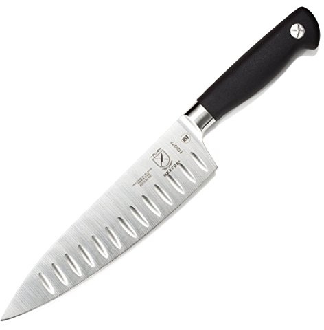 Mercer Culinary Genesis 8-Inch Chef's-Granton Edge, Short Bolster, Stainless Steel, Black, 38x10x3 cm