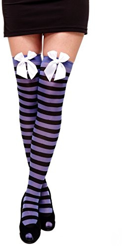 dressmeup - W-001-bb Karneval Fasching Cosplay Strümpfe Overknee Kniestrümpfe Ringelstrümpfe Girly Schwarz Blau gestreift