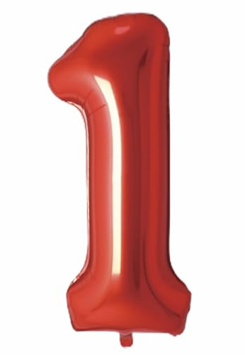 Folienballon Zahl 1 (Rot) von Trendario - XXL Riesenzahl 100cm Ballon - Helium Luftballons für Geburtstag, Partydeko, Hochzeit (Zahl 1, Rot)
