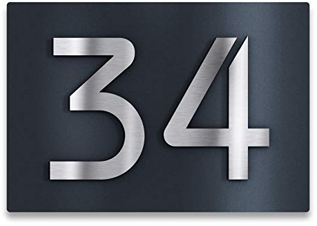 Metzler-Trade Hausnummernschild mit 3D-Effekt und gebürstetem Edelstahl anthrazit RAL 7016 wetterfest rostfrei einfache Montage 160 x 110 mm modernes Design für Fassade oder Hauswand