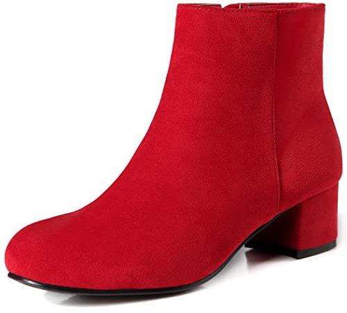 CAMSSOO Gogo Short Ankle Boots for Women Side Zip Low Block Heel Booties
