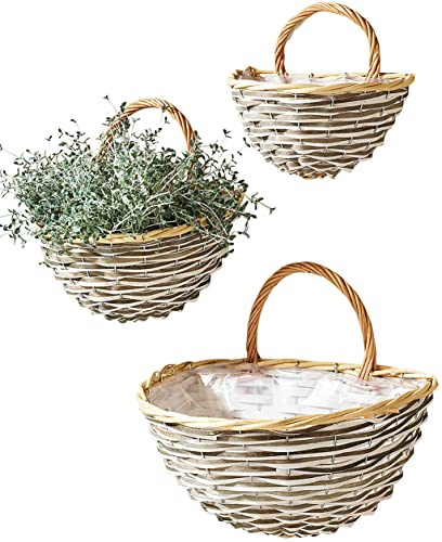 Kobolo Wandkorb Pflanzkorb Blumenkorb - Chipwood - grau - 3er Set