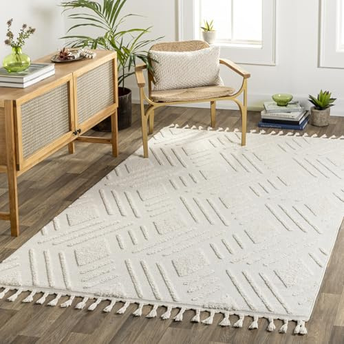 Livabliss Vientiane Wohnzimmer Boho, großer Schlafzimmer 160x213 cm für Esszimmer mit geometrischem Muster, Skandinavischer Wohnzimmer modern in Creme