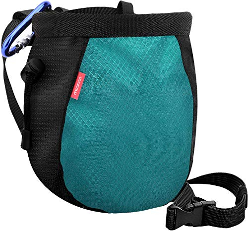 MoKo Klettern Chalkbag, Bouldern Magnesiabeutel mit Einstellbar Gürtel & Karabinerclip Kordelzug Chalk Bag Boulderbag für Klettern Gewichtheben Gymnastik Crossfit - Schwarz & Hellblau