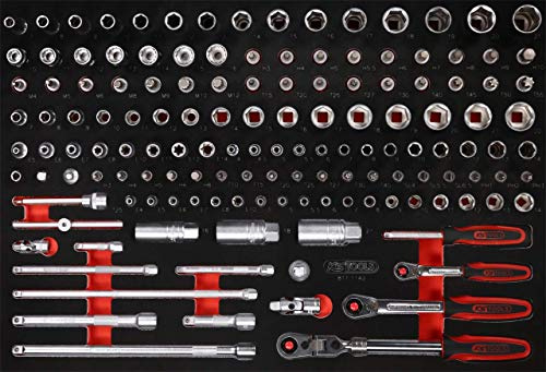 KS Tools 811.1142 1/4'' + 3/8'' Steckschlüssel-Satz in Schaumstoffeinlage, 142-tlg