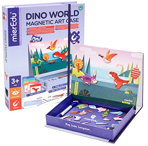 mierEdu Magnetspiel Box Dino Welt – Magnetische Anziehpuppen & Lernspiel für Kinder ab 3 Jahren – Kreatives Reisespiel für Autofahrt & Flugzeug – Fördert Motorik & Fantasie