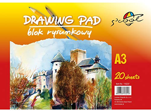 S'cool 110237 Zeichen Papier| Skizzenblock (A3, 90 G/m², 20 Blatt) | Zeichenblock Weiß | Skizzenbuch für Drawing