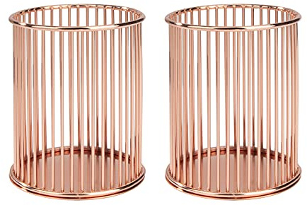 MengH-SHOP Porte-stylo en Métal Pot à Crayon Stylo Multifonction Creux Porte Crayons Papeterie de Stockage Organiseur Conteneur pour Domicile, École, Bureau, 8cm de Diamètre, 2 Pièces (Rose Doré)