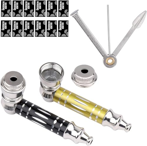 Mini Pipe Creative Detachable Metal Small Pipe, 2 Pack Portable Pocket Smoking Pipes with 50Pcs Stainless Steel Screen Filters & Pipe Scraper Cleaner Set