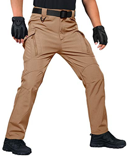 KEFITEVD Gefütterte Arbeitshose Herren Winter Hose Warme Armee Hose Mountainbike Angelhose Thermo Fleece Outdoor Hose Dicke Winterhose Braun 38