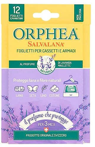 Orphea 4 x Haftnotizen für Schubladen und Schränke, schützt Wolle und Naturfasern mit Lavendelduft - 4 Packungen mit je 12 Blatt