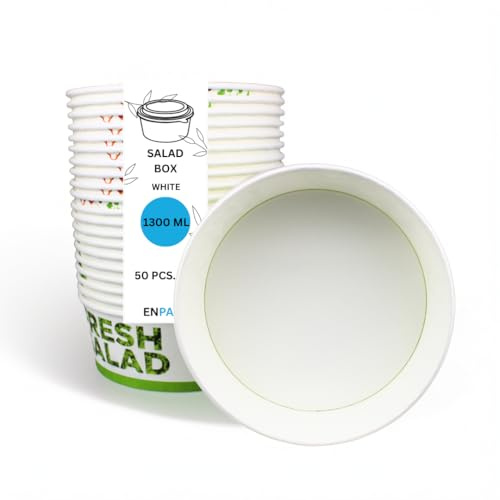 Enpack - Salatschale mit Deckel 1300ml - braune Salatbox to go 100 Stück - Einweg Salatschalen aus Kraftpapier - Salatschüssel to go - Pappschüsseln für Salat & Snacks - Einwegschalen mit Deckel
