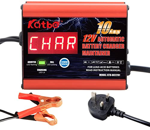 battery charger 12V 10A 24V 5A Automatic car battery maintainer Real-time Battery Monitoring for lead-acid, AGM, GEL, STD (12V 10Amp)