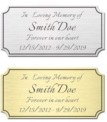 50mm x 100mm, Custom Elegant Engraved Plate, Personalized Memorial Plaque, Brushed Stainless Steel or Brass Laser Engraved Name Plates with Adhesive Backing or Screws, Notched Corner (Silver, Gold)