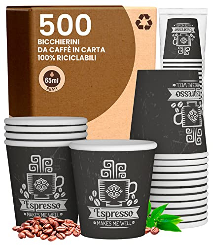 Eurocali 500 Bicchierini in Carta da caffè 65ml CuzcoCUP Bicchieri Ecologici Biodegradabili Monouso Piccoli Asporto Bevande Calde