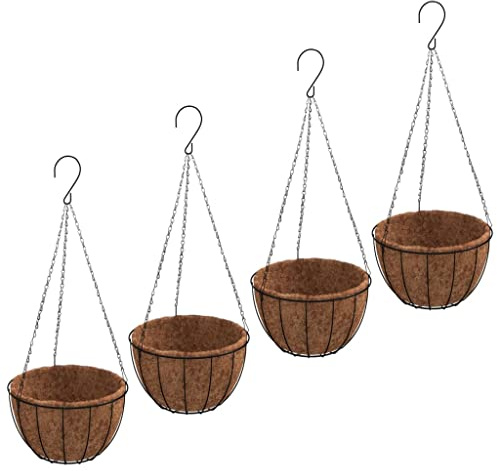 vidaXL Pflanzampeln 4 STK. mit Kokoseinlagen Schwarz Ø 30x52 cm Stahl