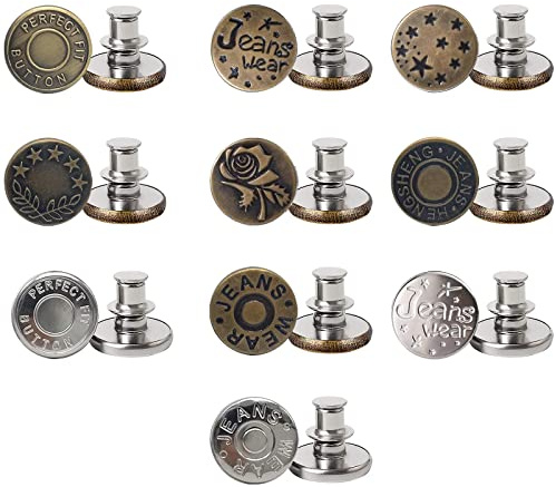 SWYSGS 17mm sans couture jeans bouton de remplacement kit avec base en métal 10 boutons en métal amovibles sans clous (0,67 pouces)