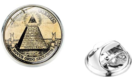WILDBASIL Anstecknadel mit Freimaurer-Illuminati-Motiv, Pyramiden-Augenzeichen, Glas-Cabochon, Edelstahl, Silber, Brosche