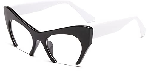 FOOOZ Mode Retro Halbrahmen Cat Eye Damen Brillengestell Objektiv Herren Brillengestell, Schwarz Weiß