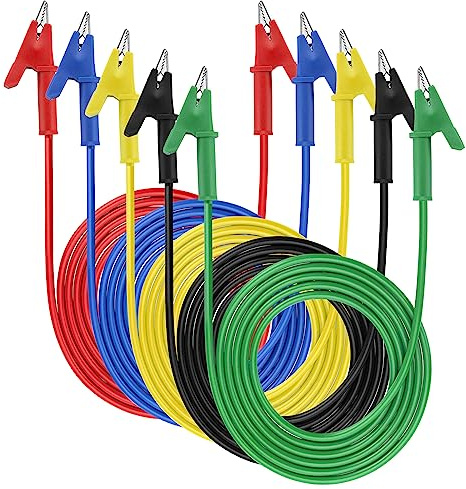 IGNPION 5pcs cordons de test pinces crocodile alligator clip 15A câbles de test pour multimètre pour voiture, longueur de 3m