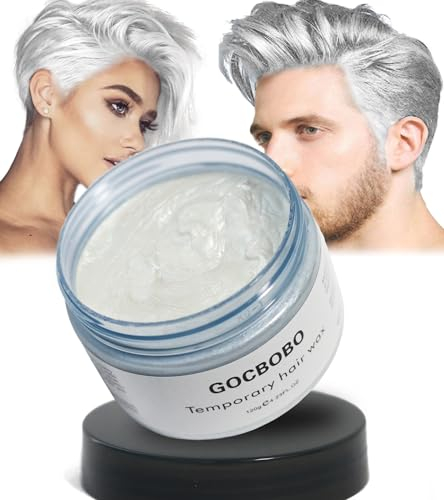 GOCBOBO Cera de Color Temporal Para el Cabello Lavable Blanco Cera de Tinte Para el Cabello Hombres y Mujeres DIY Cera de Peinado Para Fiesta Cosplay Halloween 4.23 Oz