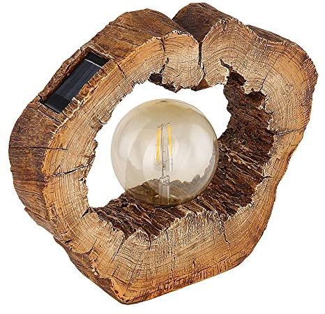 GLOBO Solarlampe Outdoor Garten Solarleuchte LED Solar Außenlampe Gartendeko Baumscheibe Holzoptik braun, Kunststoff, 1x LED warmweiß, LxBxH 30,5x8,5x25,5 cm