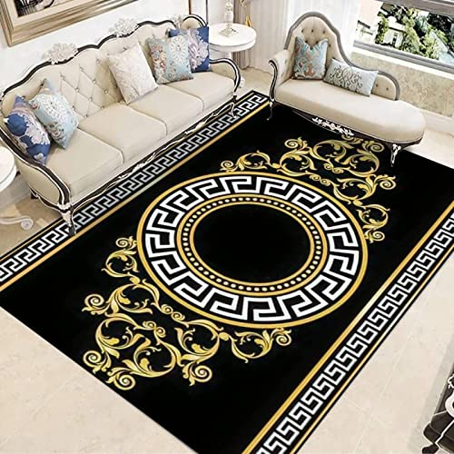 Geometrisches Griechisches Muster Aus Schwarzem Gold Teppiche Gegend, Barockmuster Vintage Kurzflor Teppiche für Teppich Wohnzimmer Teetisch Sofa Rutschfeste Schlafzimmer Nachttisch Teppich 160x230cm