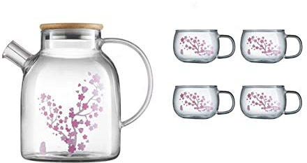 Carafe Eau Bouilloire à eau froide en verre sertie de tasse de thé à la chaleur de la chaleur de la gobelette Tasse transparente Tapis de théière rose Poignée confortable Pichet à Thé Glacé ( Color :